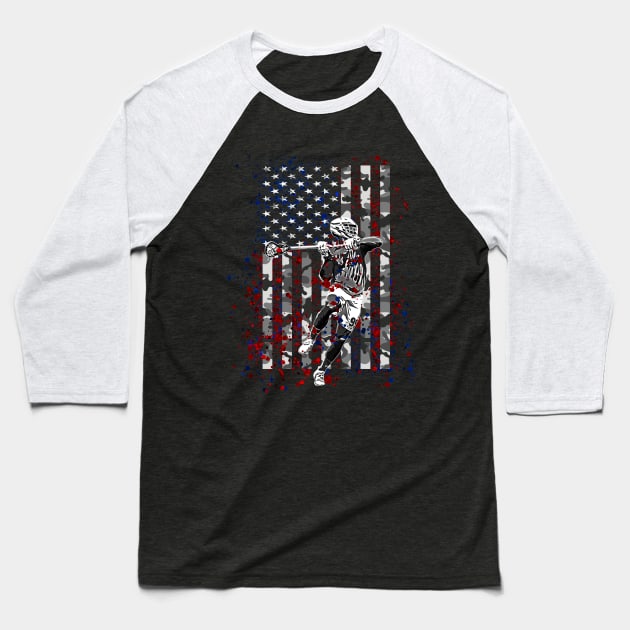 Lacrosse Camo American Flag Patriotic LAX 4th of July Gifts Baseball T-Shirt by TeeCreations